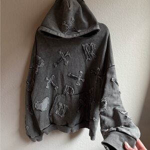 Washed Black Patch Hoodie Unisex XL